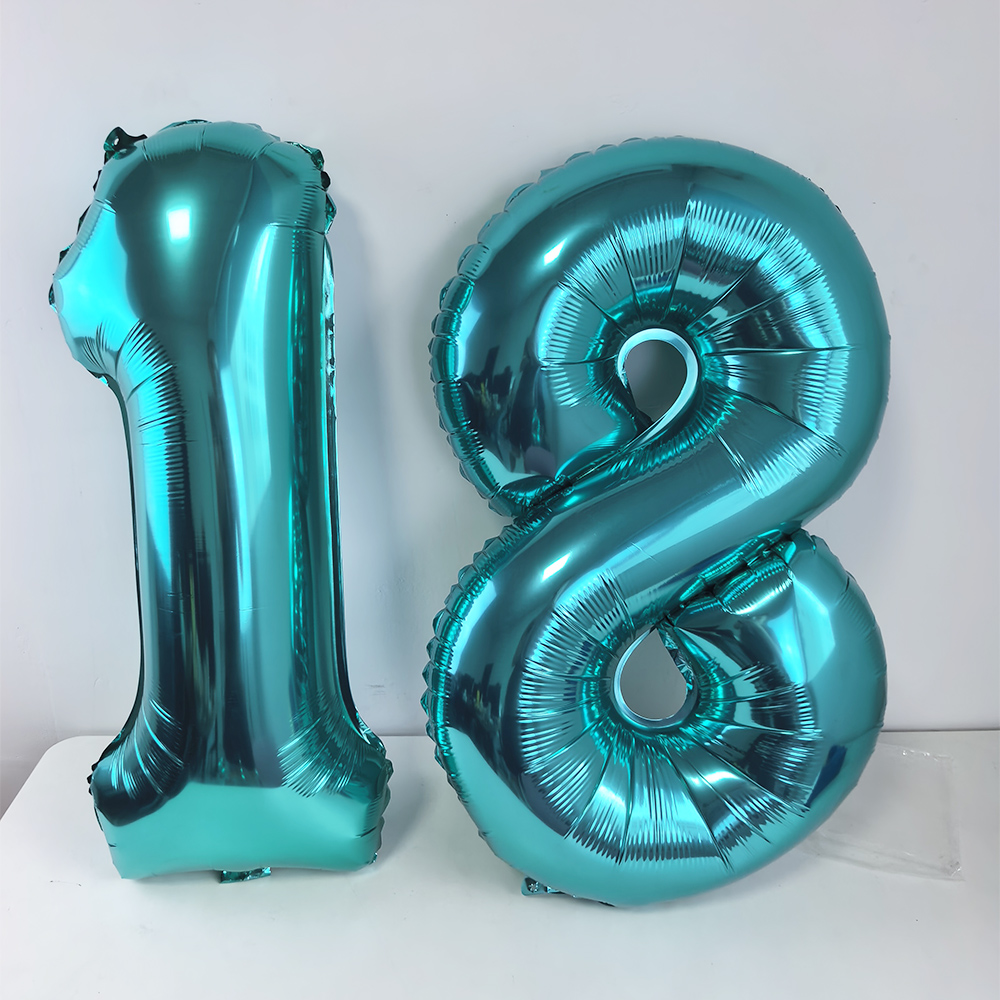 Balloon Pump Hand - ลูกโป่งฟอยล์สีฟ้าอมเขียวขนาดใหญ่ 32 นิ้ว หมายเลข 18 ลูกโป่งดิจิตอล