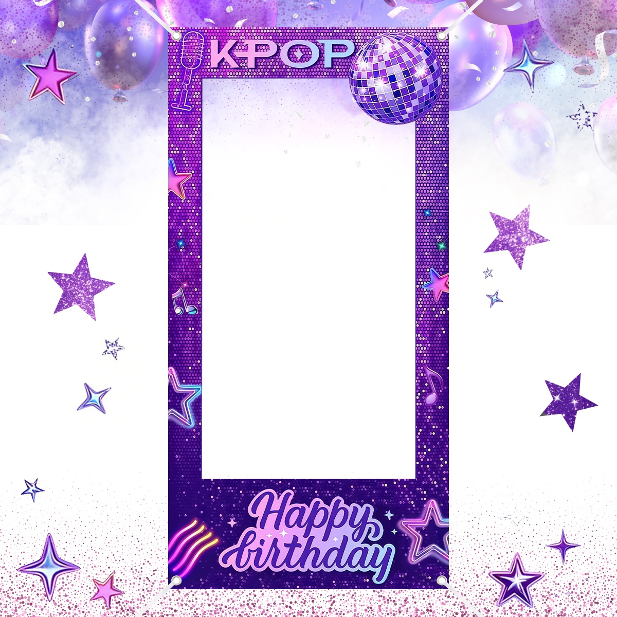 Photo Booth Frame - 1 ชิ้น กรอบรูป K-POP สีม่วง ฉากหลังลายสุขสันต์วันเกิด