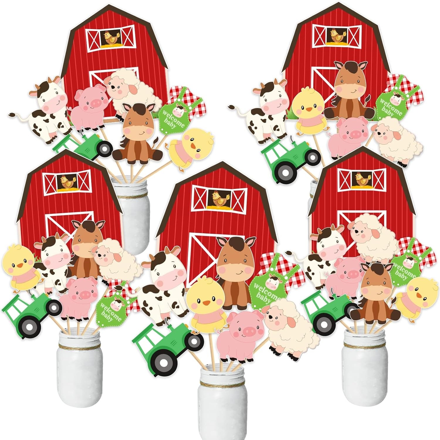 Centerpiece Stick - แท่งตกแต่งงานเลี้ยงฉลองทารกแรกเกิดธีมสัตว์เลี้ยงในฟาร์ม สีแดง ของตกแต่งโต๊ะธีมฟาร์ม ของตกแต่งงานวันเกิด ของตกแต่งงานปาร์ตี้ธีมฟาร์ม